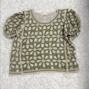 Cream and White Cropped Embellished Blouse